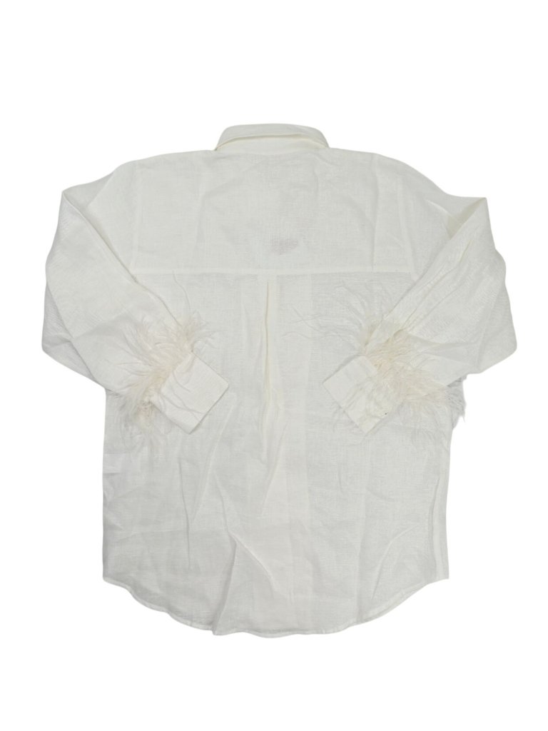 Sensi Studio Oversized Boyfriend Shirt With Feathers In White — image 4 of 4